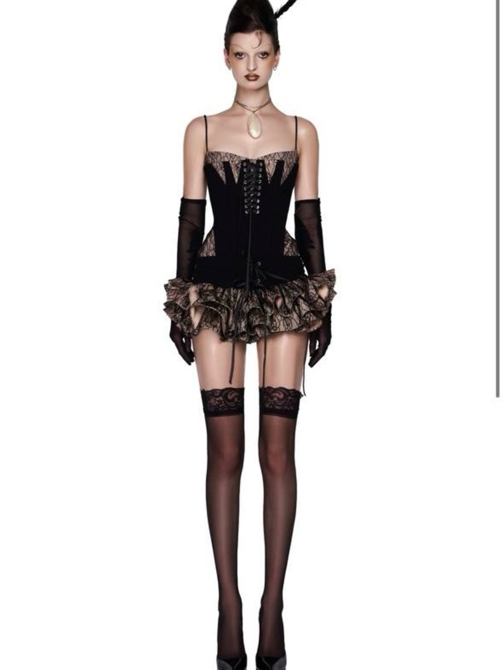 Black Corset Dress with Metallic Ruffled Skirt